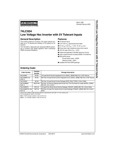 Fairchild 74LCX04 Hex Inverter Datasheet - cover page