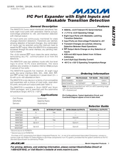 Maxim MAX7319 I2C Port Expander Datasheet