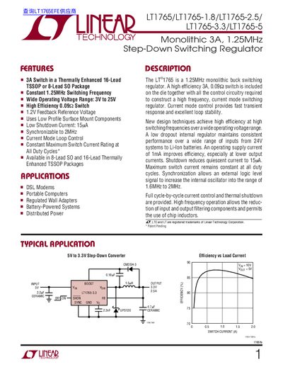 LINEAR LT1765/LT1765-1.8/LT1765-2.5/ LT1765-3.3/LT1765-5 handbook  - cover page