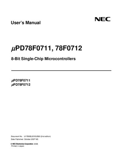 NEC uPD78F0711/uPD78F0712 8‑Bit Microcontroller User Manual - cover page