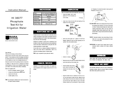 Hanna Instruments HI 38077 Phosphate Test Kit Instruction Manual - cover page