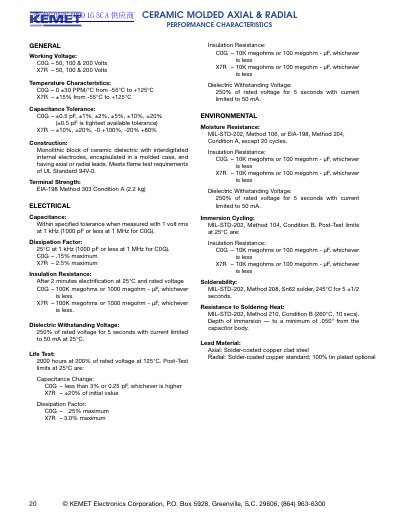 KEMET Ceramic Molded Axial & Radial Standard Datasheet - cover page