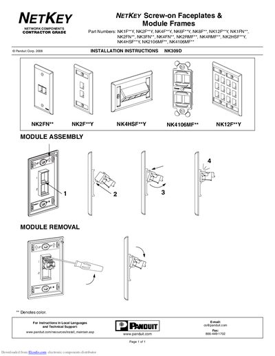Panduit NETKEY Screw-on Faceplates & Module Frames Installation Guide - cover page