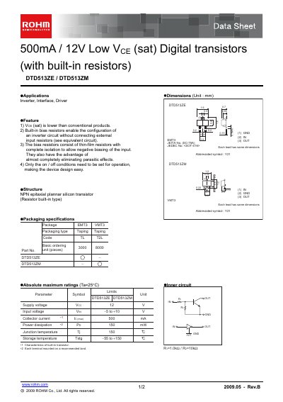 ROHM DTD513ZE / DTD513ZM Datasheet - cover page