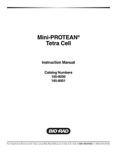 Bio‑Rad Mini‑PROTEAN Tetra Cell 165-8000/165-8001 User Manual - cover page