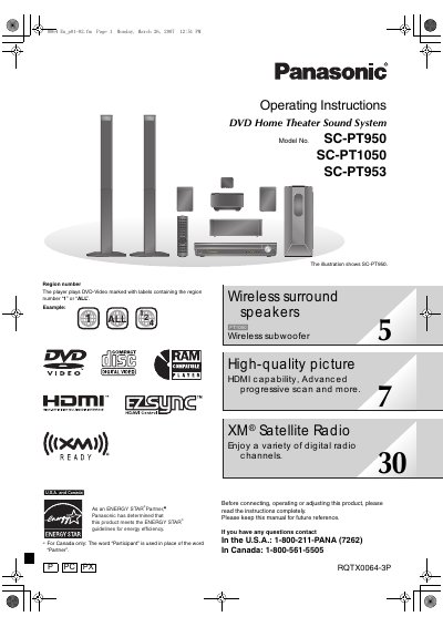 Panasonic SC-PT950/PT1050/PT953 Manual - cover page