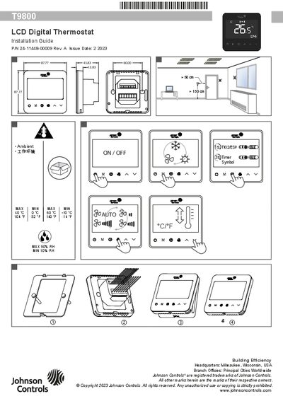 Johnson Controls T9800 LCD Digital Thermostat Installation Guide