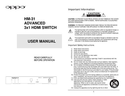 OPPO HM-31 Advanced 3x1 HDMI Switch User Manual - cover page