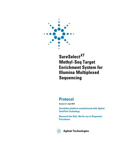 Agilent Technologies SureSelect XT Methyl-Seq Target Enrichment System for Illumina Multiplexed Sequencing Protocol - cover page
