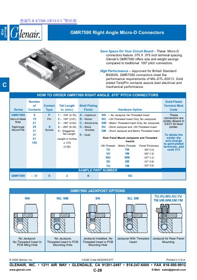 Glenair GMR7590 Right Angle Micro‑D Connector Datasheet - cover page