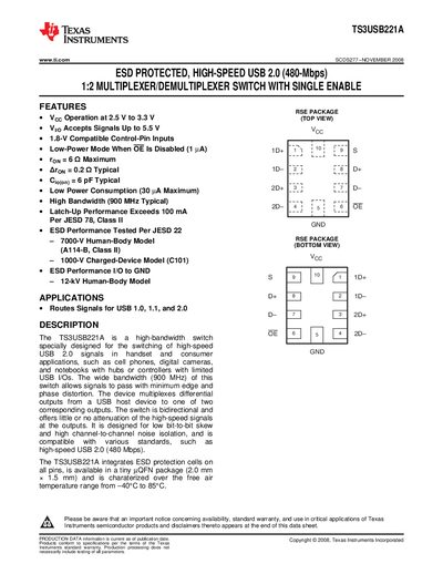 Texas Instruments TS3USB221A Datasheet - cover page