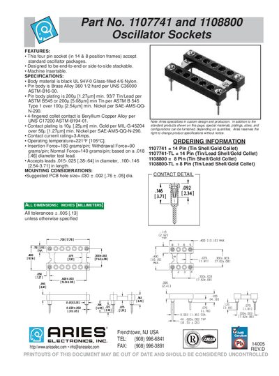 Aries 1107741/1108800 Oscillator Sockets Datasheet - cover page