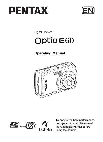 Pentax Optio E60 Digital Camera Operating Manual - cover page