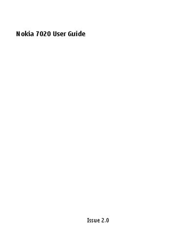 Nokia 7020 User Guide - cover page