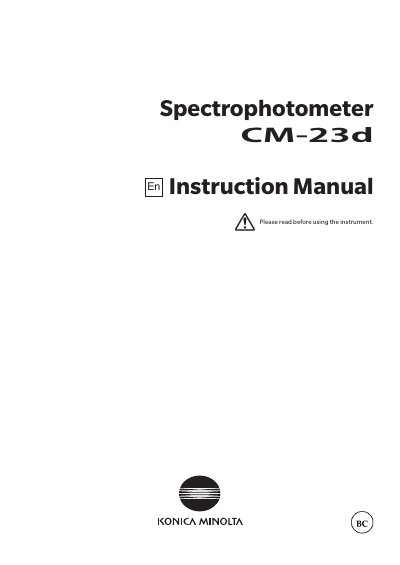Konica Minolta CM-23d Spectrophotometer Instruction Manual - cover page