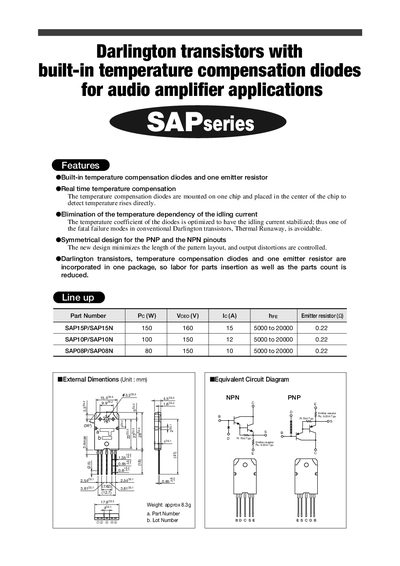 Allegro SAP Series Darlington Transistor with Temperature Compensation Diodes Datasheet - cover page