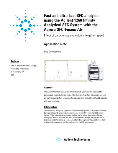 Agilent Fast ultra-fast SFC analysis using the Agilent Analytical SFC System with the Aurora SFC-Fusion A5 Manual - cover page
