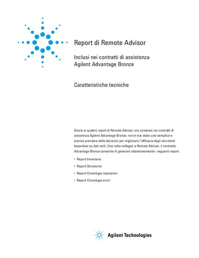 Agilent Remote Advisor Technical Overview - cover page