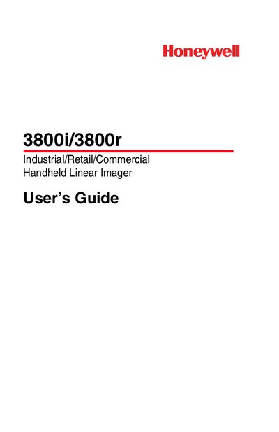 Honeywell 3800i/3800r Handheld Linear Imager User Guide - cover page