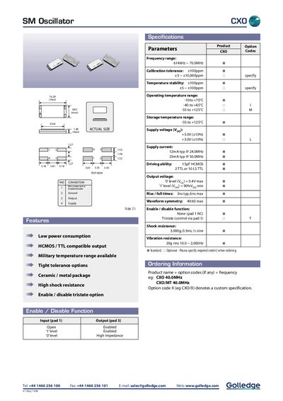Golledge CXO SM Oscillator Product Leaflet - cover page