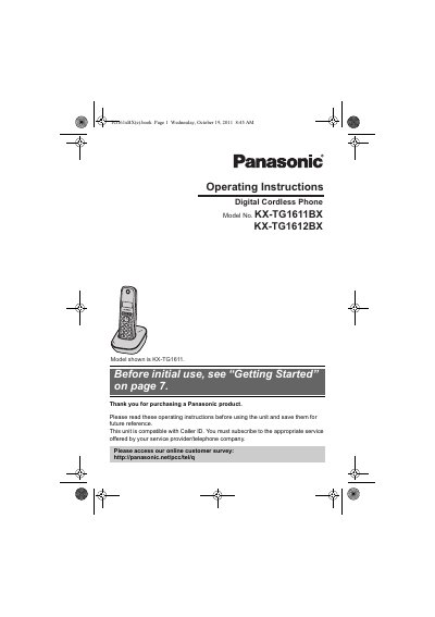 Panasonic KX-TG1611BX/KX-TG1612BX Digital Cordless Phone Operating Instructions - cover page