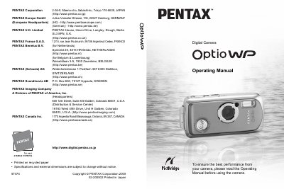 Pentax Optio WP Digital Camera Operating Manual - cover page