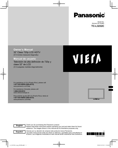 Panasonic TC-L3232C 32-inch LCD HDTV User Manual - cover page