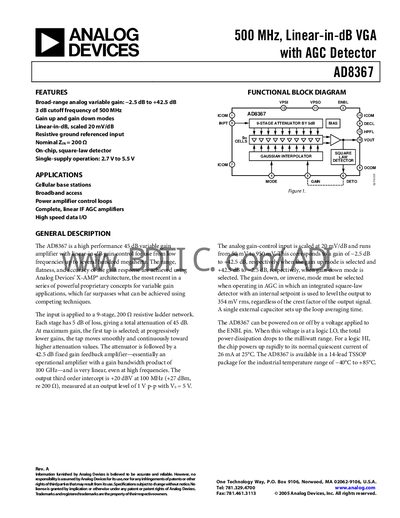 Analog Devices AD8367 Datasheet - cover page
