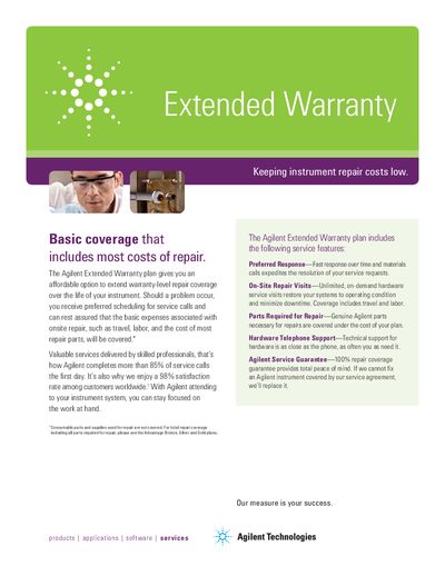 Agilent Extended Warranty Service Plan Description - cover page