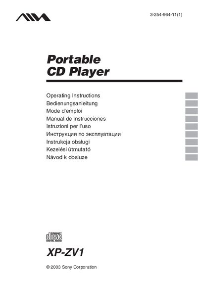 Sony XP-ZV1 Portable CD Player User Manual - cover page