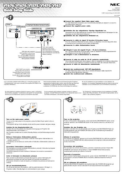 NEC VT676/VT670/VT575/VT470/VT47 Projector Quick Start Guide