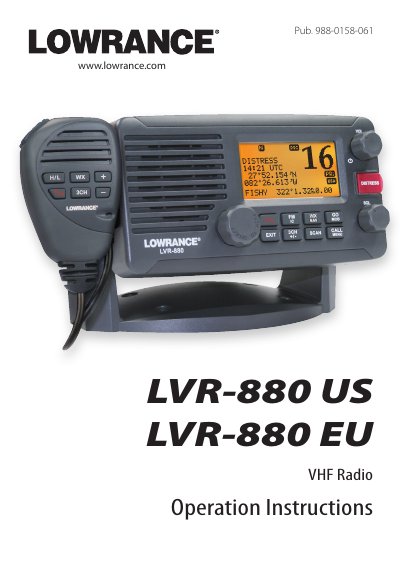 Lowrance LVR-880 VHF Radio Operation Instructions - cover page