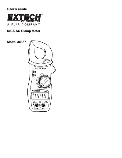 Extech 600A AC Clamp Meter Model 38387 User's Guide - cover page