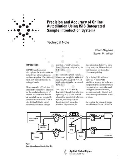 Agilent 7500 ICP-MS ISIS Online Autodilution Technical Note - cover page