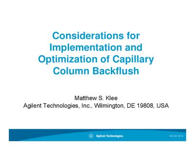 Agilent Considerations for Implementation and Optimization of Capillary Column Backflush - cover page