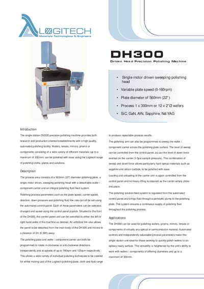 Logitech DH300 Precision Polishing Machine Manual - cover page