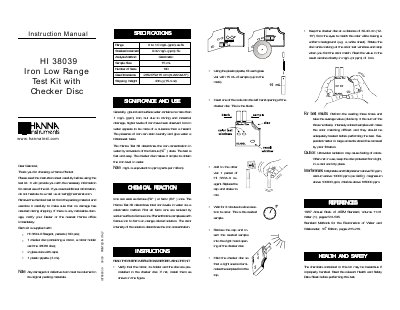 Hanna Instruments HI 38039 Iron Low Range Test Kit Instruction Manual - cover page