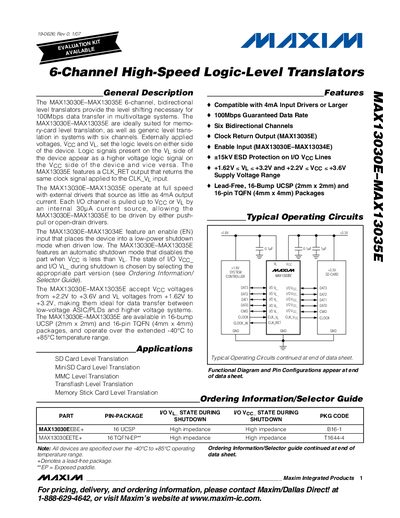 Maxim MAX13030E-MAX13035E 6‑Channel High‑Speed Logic‑Level Translator Datasheet - cover page