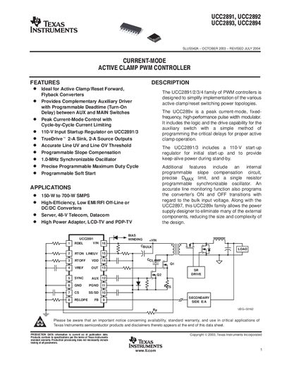 Texas Instruments UCC2891 Datasheet - cover page