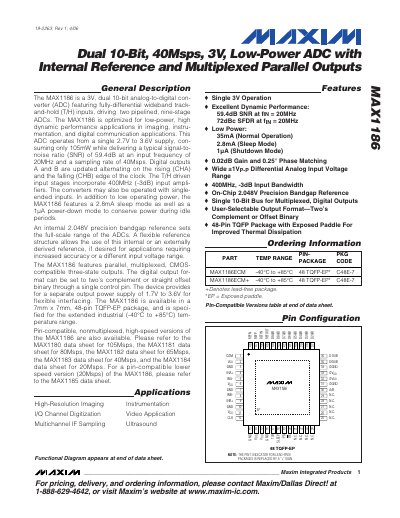 Maxim MAX1186 Dual 10‑Bit ADC Data Sheet - cover page
