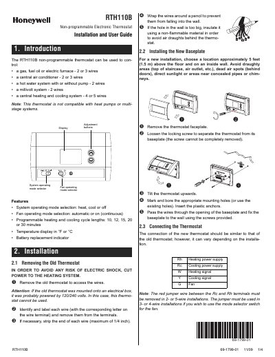 Honeywell RTH110B Installation and User Guide - cover page