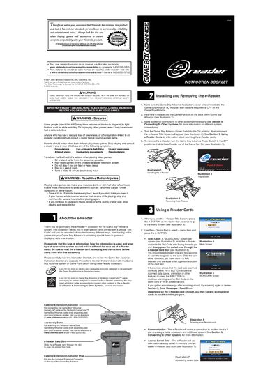 Nintendo Game Boy Advance e-Reader Instruction Manual