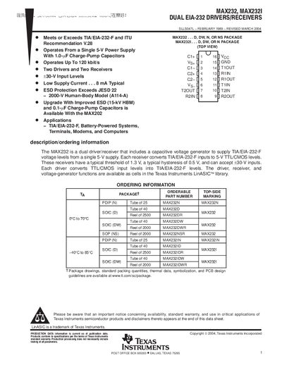 TEXAS INSTRUMENTS MAX232 MAX2321 handbook