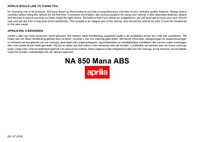 Aprilia NA 850 Mana ABS Owner's Manual - cover page