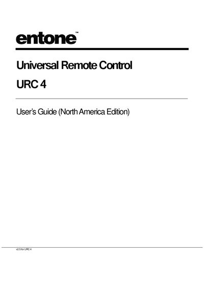 Entone URC 4 Universal Remote Control User Guide - cover page