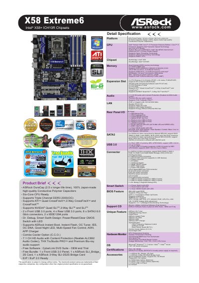 ASRock X58 Extreme6 Product Specification - cover page