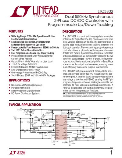 Linear Technology LTC3802 Dual 2‑Phase DC/DC Controller Datasheet - cover page