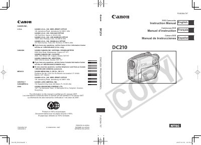 Canon DC210 A DVD Camcorder User Manual - cover page