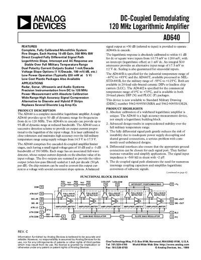 Analog Devices AD640 Logarithmic Amplifier Datasheet - cover page