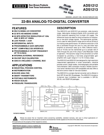 Texas Instruments ADS1212/ADS1213 Datasheet - cover page
